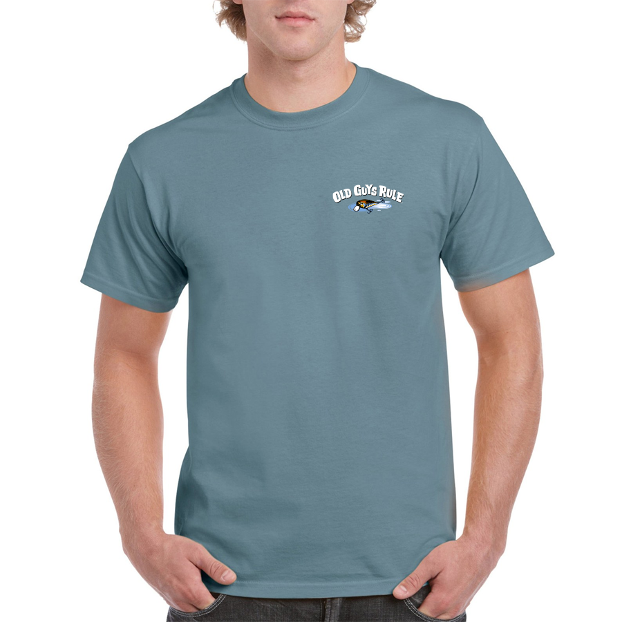 Bucket List Blue Mens Tshirt by Old Guys Rule OGR Bucket List Fishing T Shirt in Blue