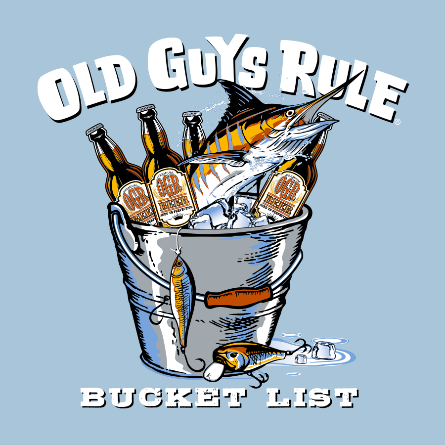 Bucket List Blue Mens Tshirt by Old Guys Rule OGR Bucket List Fishing T Shirt in Blue