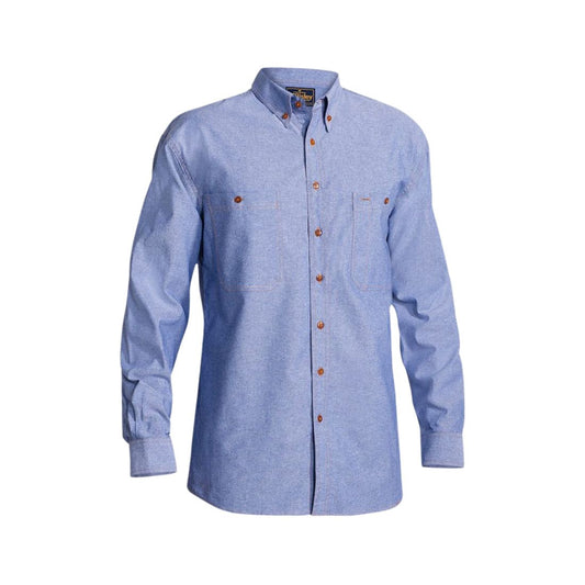 Bisley Chambray Shirt - 100% Cotton - Long Sleeve S Blue Workwear by Bisley | The Bloke Shop