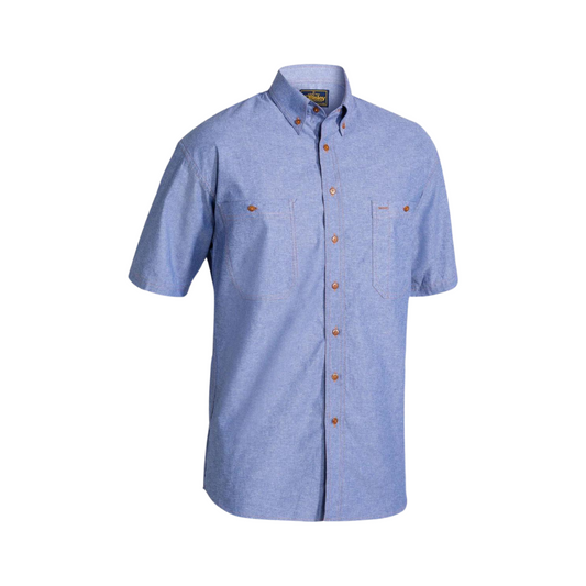 Chambray Shirt - Short Sleeve S Blue Workwear by Bisley | The Bloke Shop