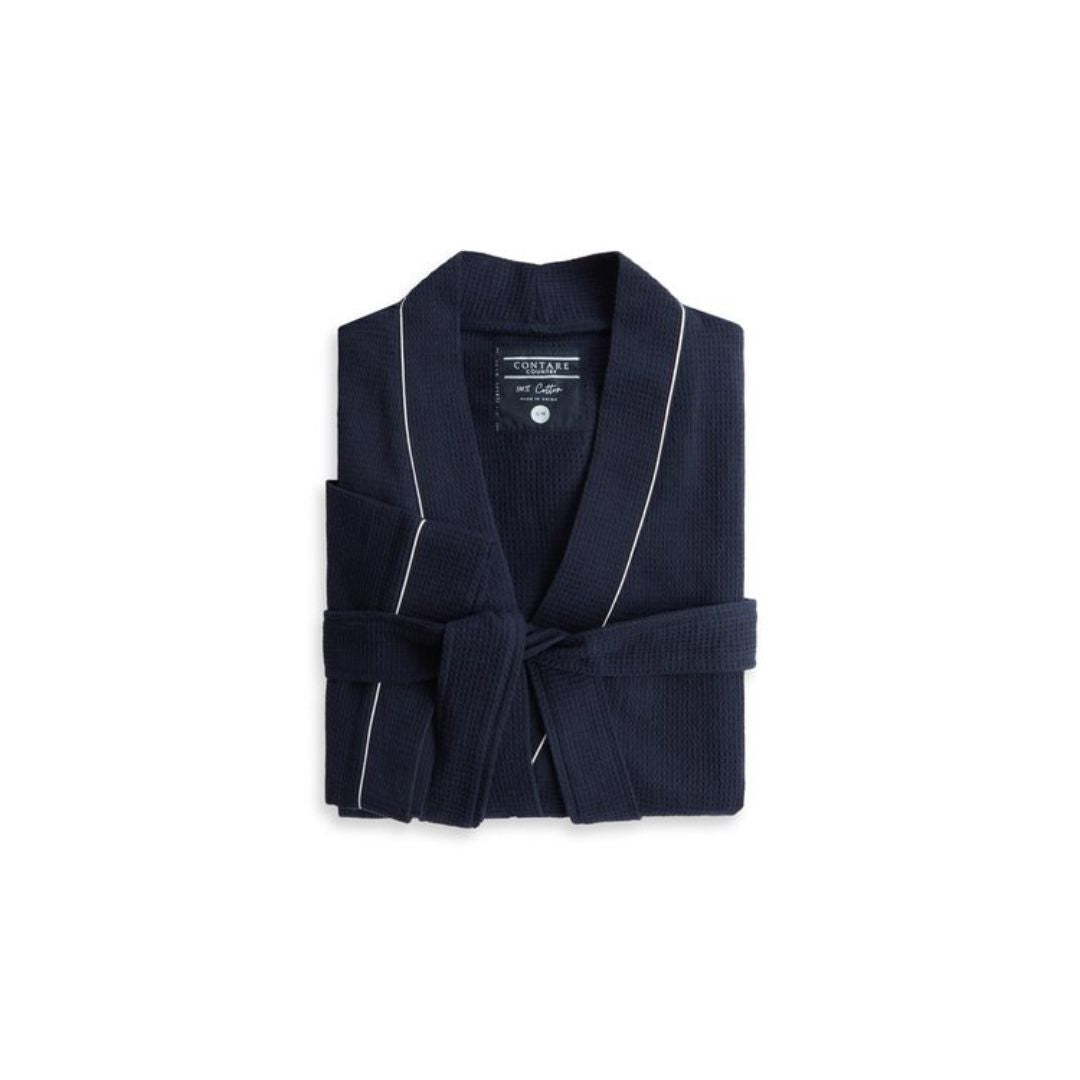 Contare Country Waffle Bathrobe French Navy Sleepwear by Contare | The Bloke Shop