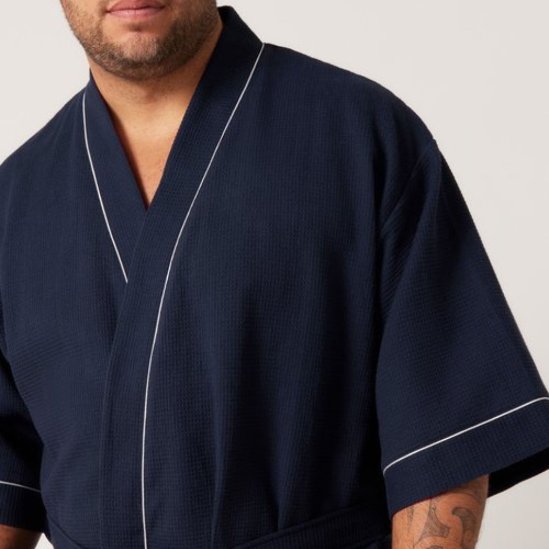 Contare Country Waffle Bathrobe French Navy Sleepwear by Contare | The Bloke Shop