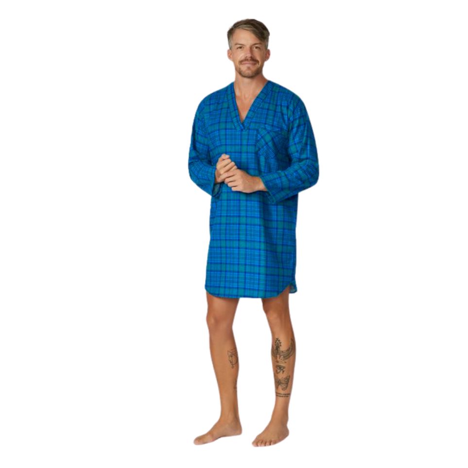 Flanellette Night Shirt 3XL Blues Assorted Mens Sleepwear by Contare | The Bloke Shop