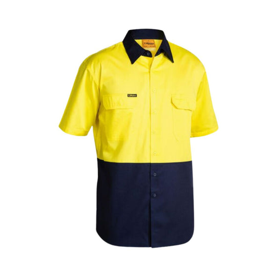 Hi-Vis Lightweight Shirt - Short Sleeve 3XL Yelow/Navy Menswear Mature Stock Service by Bisley | The Bloke Shop