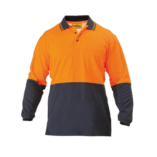 Hi-Vis Polo Shirt - Long Sleeve S Orange/Navy Workwear by Bisley | The Bloke Shop