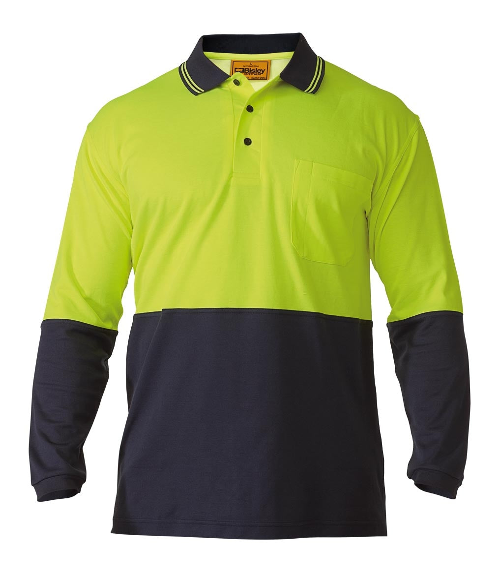 Bisley Polo Shirt - 2 Tone Hi-Vis - Long Sleeve S Yellow/Navy Workwear by Bisley | The Bloke Shop