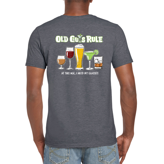 I Need My Glasses M Heather Mens Tshirt by Old Guys Rule for men who like wine, tequila and beer | The Bloke Shop