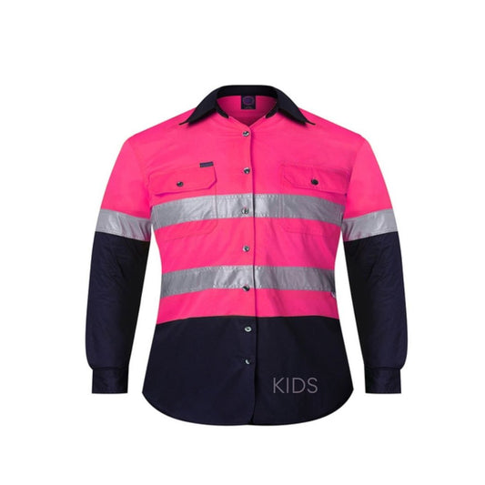 Kids Hi-Vis 2-Tone Shirt - Long Sleeve Y0 Pink Workwear by Ritemate Workwear | The Bloke Shop