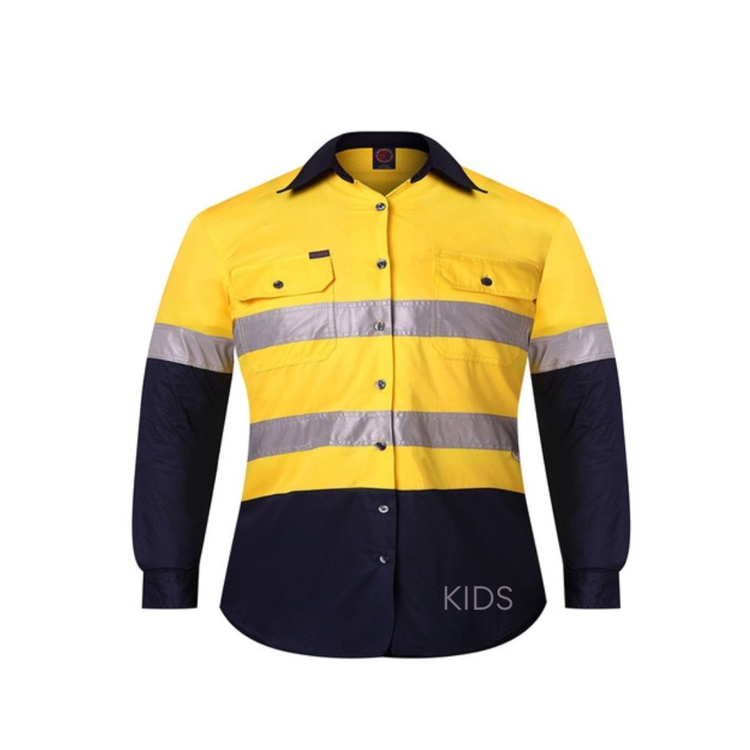 Kids Hi-Vis 2-Tone Shirt - Long Sleeve Y0 Yellow Workwear by Ritemate Workwear | The Bloke Shop