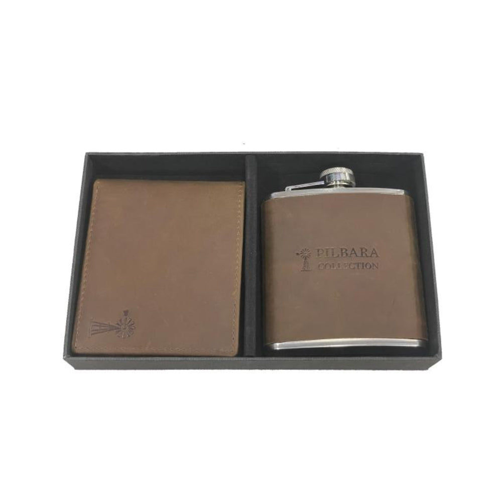 Leather Wallet & Hip Flask Set