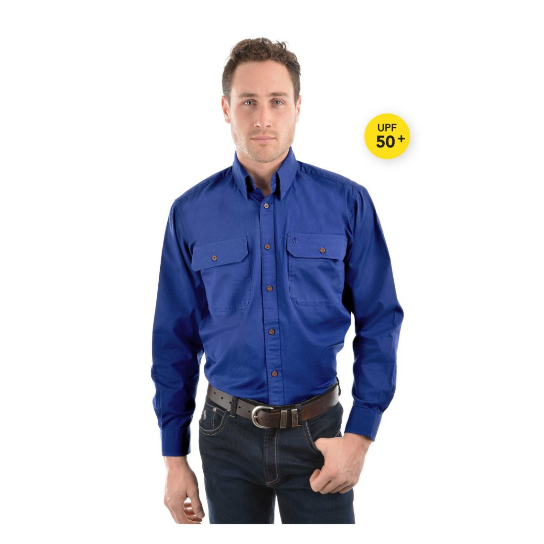 Mens Light Drill Work Shirt Double Pocket 3XL Cobalt Mens Shirt by Thomas Cook | The Bloke Shop