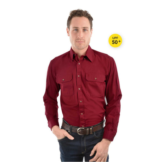 Mens Light Drill Work Shirt Double Pocket 3XL Red Mens Shirt by Thomas Cook | The Bloke Shop
