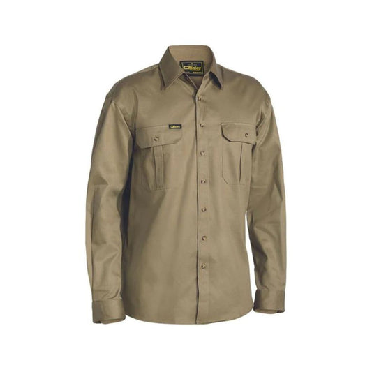 Original Cotton Drill Work Shirt - Long Sleeve S Khaki Workwear by Bisley | The Bloke Shop
