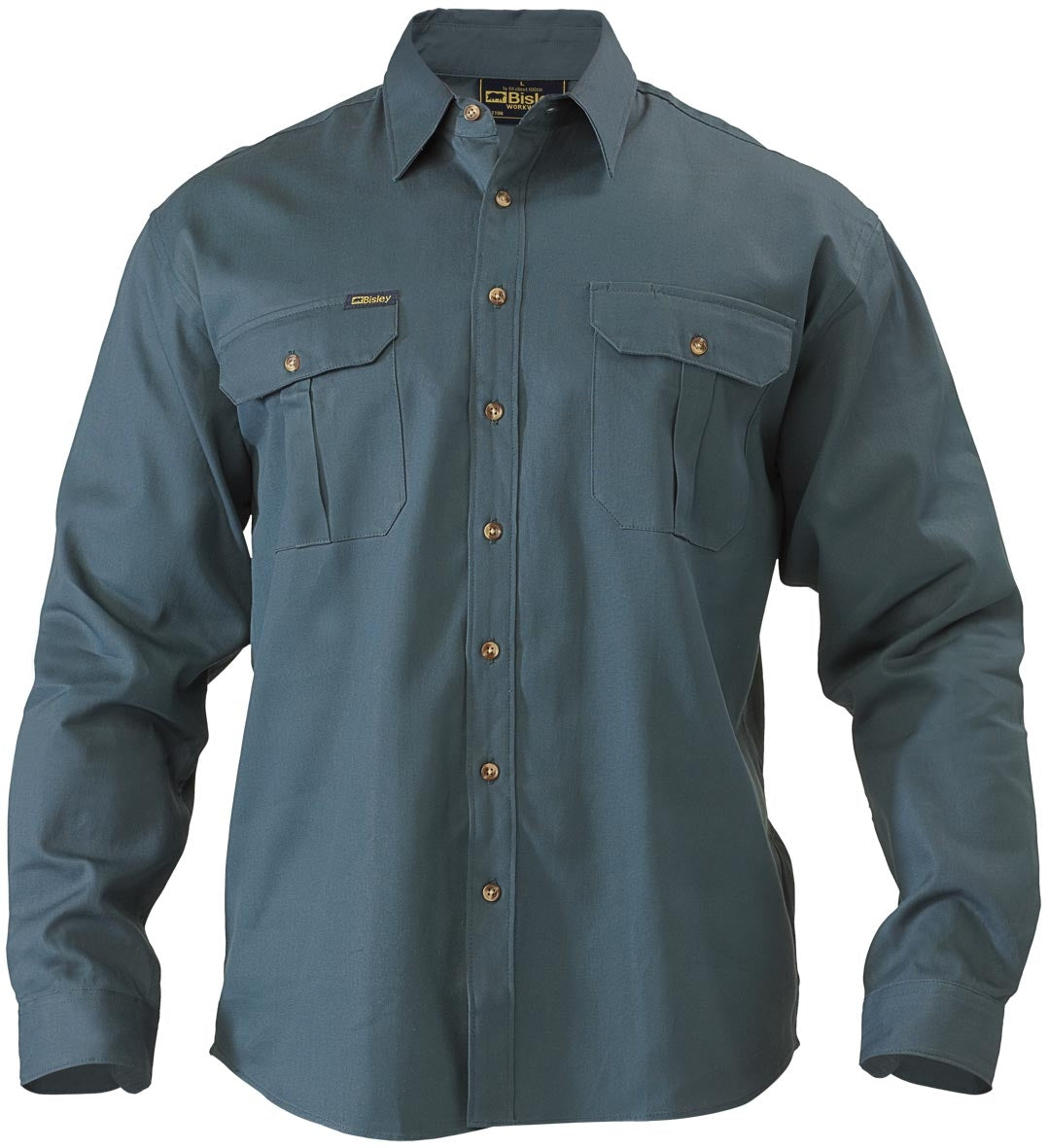 Bisley Original Cotton Drill Work Shirt - Long Sleeve S Bottle Green Workwear by Bisley | The Bloke Shop