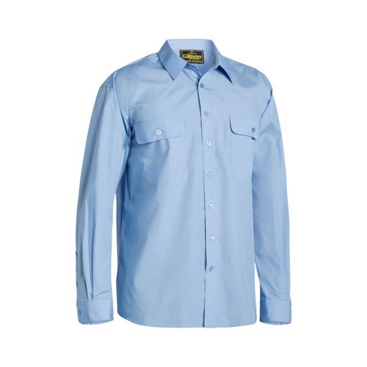 Permanent Press Shirt - Long Sleeve L Sky Blue Workwear by Bisley | The Bloke Shop