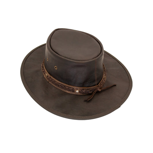 Squashy Leather Hat - Chocolate