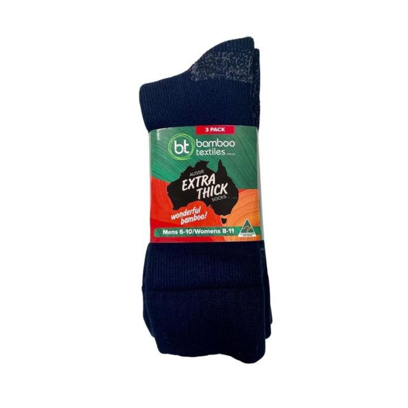 3 Pack Thick Bamboo Socks Australian Made M Black Mens Socks by Bamboo Textiles | The Bloke Shop