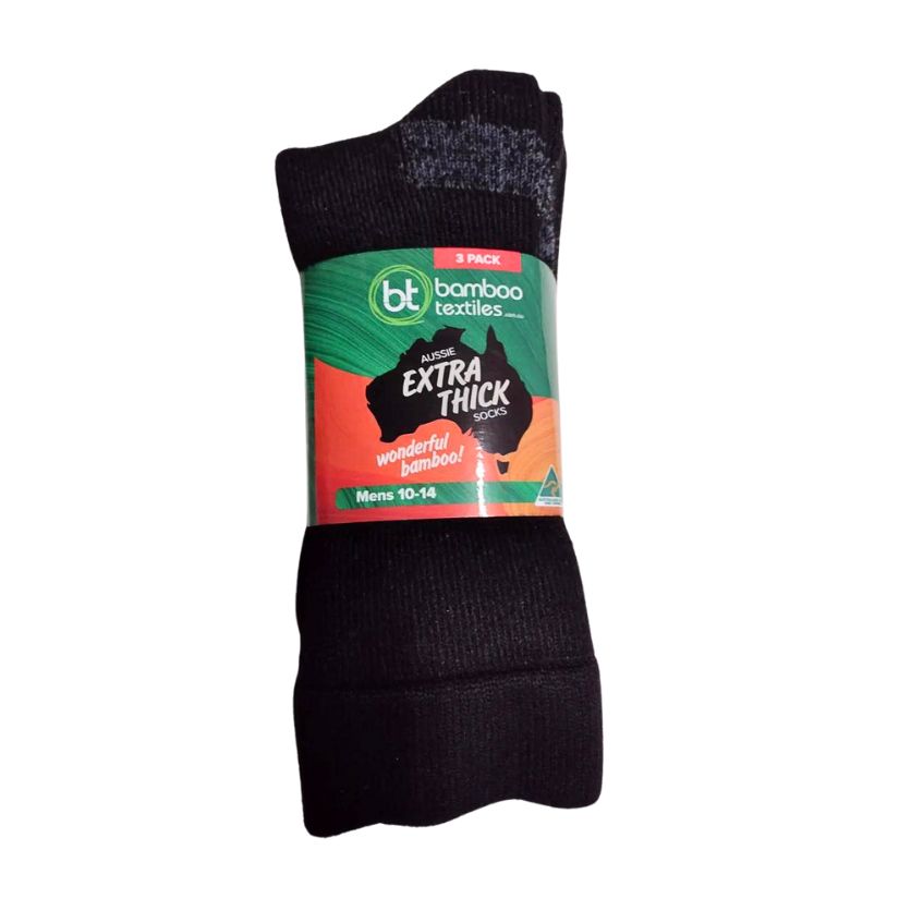 3 Pack Thick Bamboo Socks Australian Made Black Mens Socks by Bamboo Textiles | The Bloke Shop