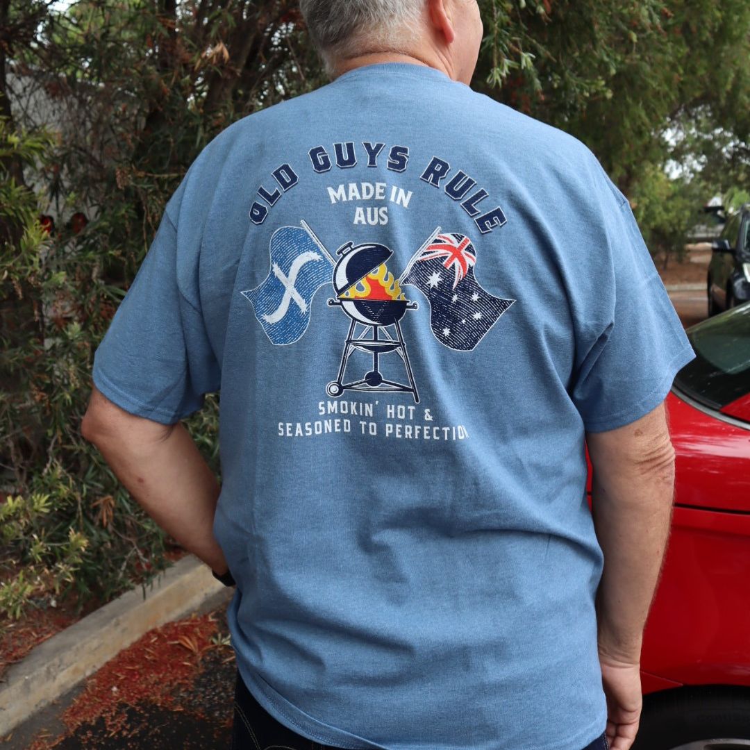 Aussie BBQ T-Shirt Indigo Marle Tee SS by Old Guys Rule OGR | The Bloke Shop