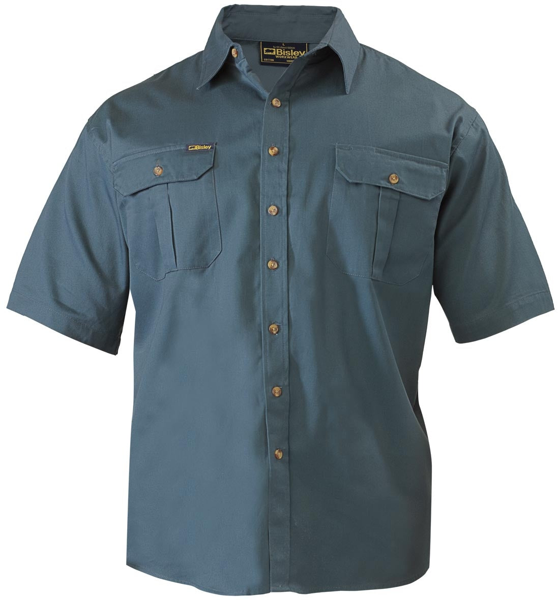 Bisley Original Cotton Drill Work Shirt - Short Sleeve S Bottle Green Workwear by Bisley | The Bloke Shop