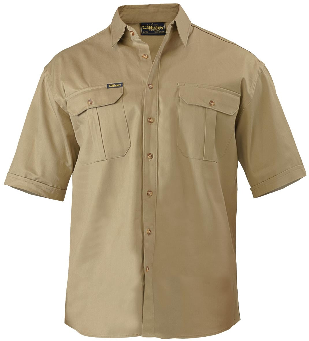 Bisley Original Cotton Drill Work Shirt - Short Sleeve S Khaki Workwear by Bisley | The Bloke Shop