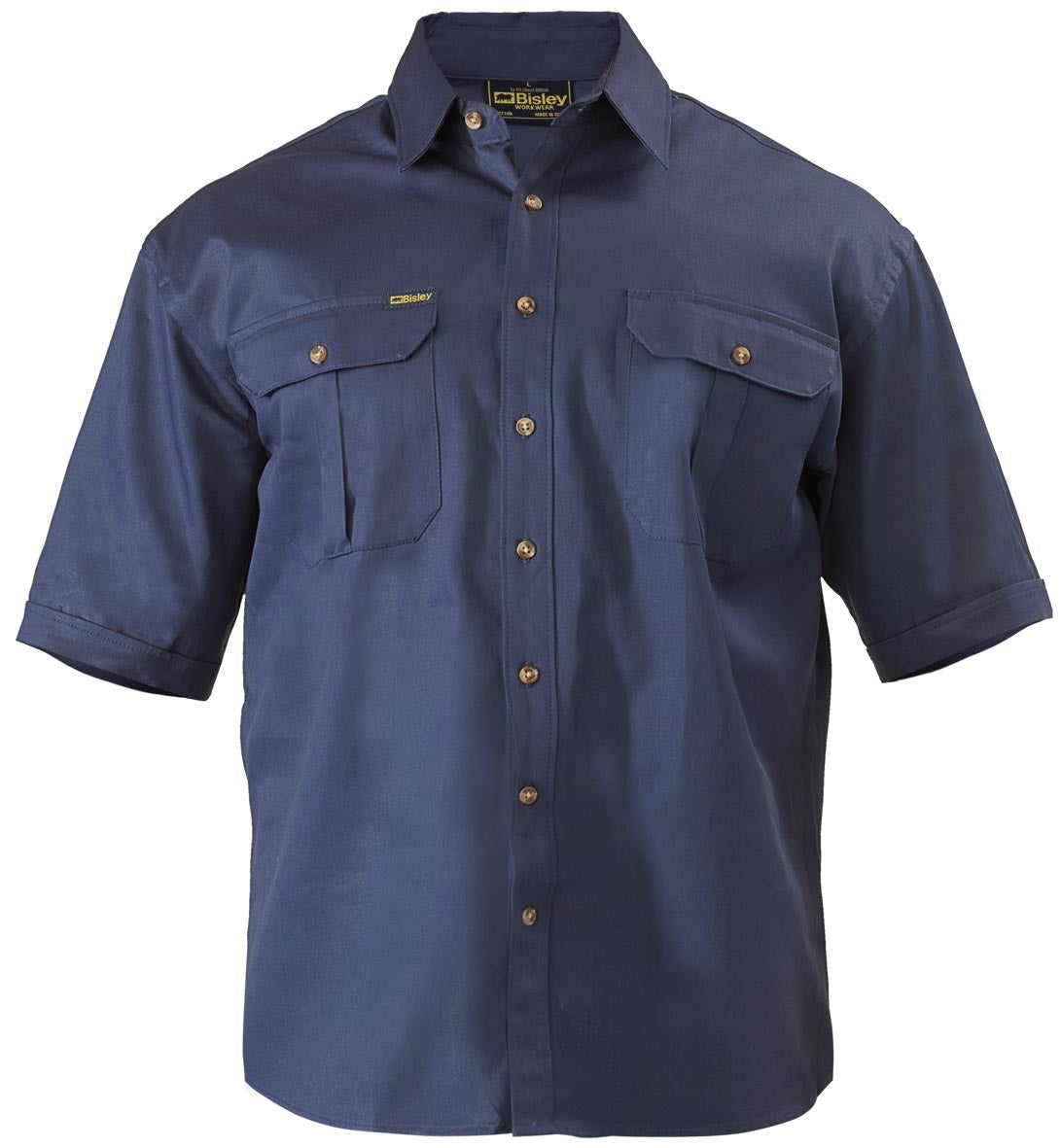 Bisley Original Cotton Drill Work Shirt - Short Sleeve S Navy Workwear by Bisley | The Bloke Shop