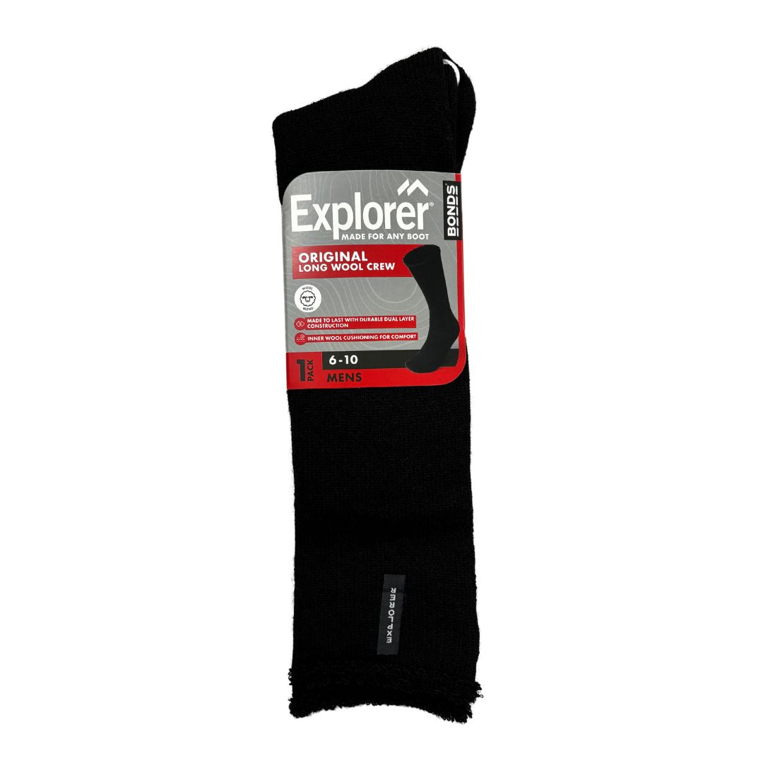 Bonds Explorer Long Wool Socks L Black Mens Socks by Bonds | The Bloke Shop