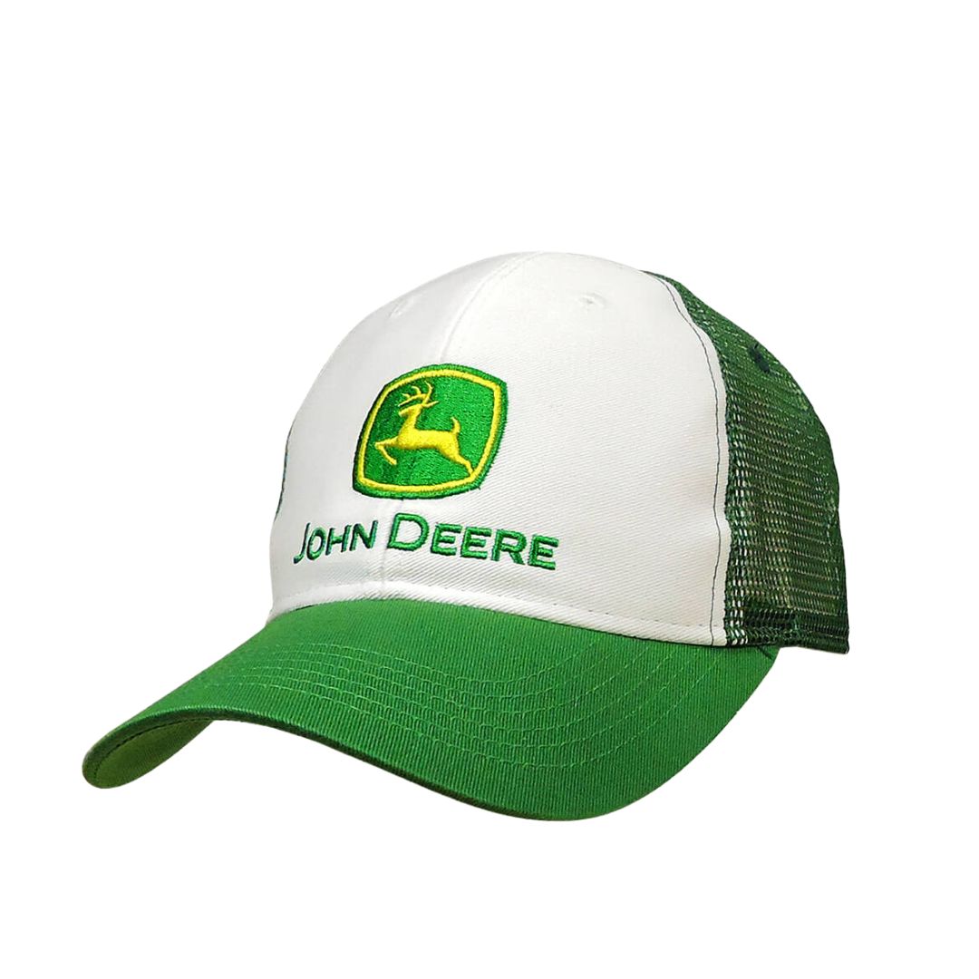 Cap Logo Mesh Panel OS White/Green Hat Cap by John Deere | The Bloke Shop