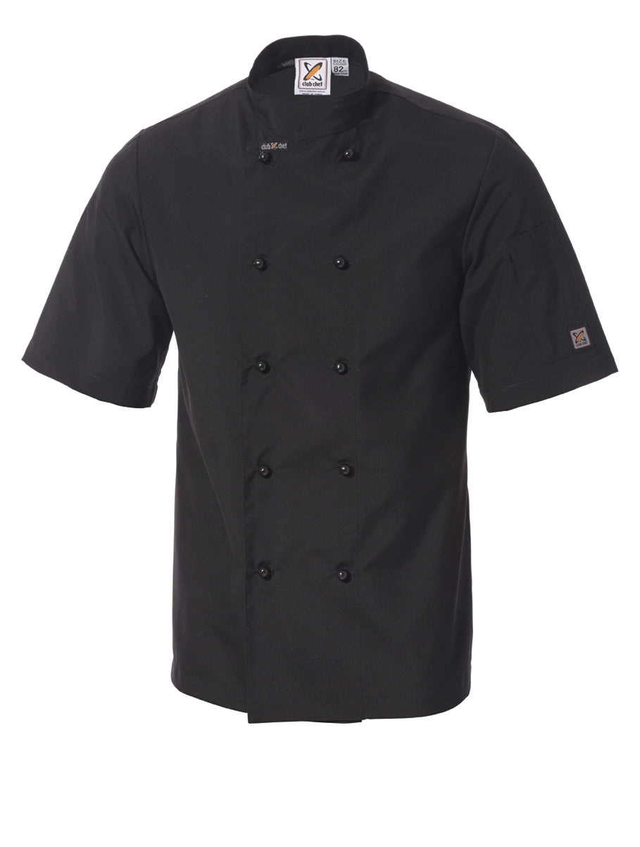 Chef Club Traditional Chef Jacket - Short Sleeve - Lightweight 82R Black Chefwear by Chef Club | The Bloke Shop