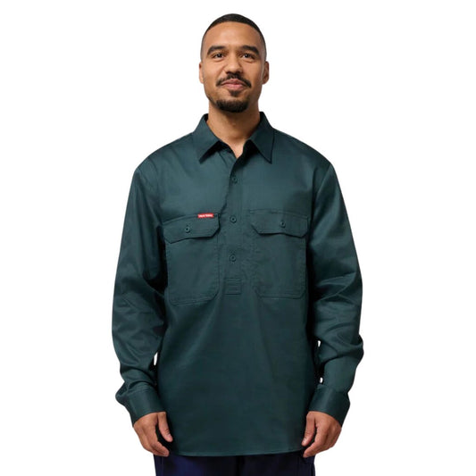 Closed Front Cotton Drill Work Shirt - Long Sleeve 3XL Navy Workwear by Yakka Workwear | The Bloke Shop