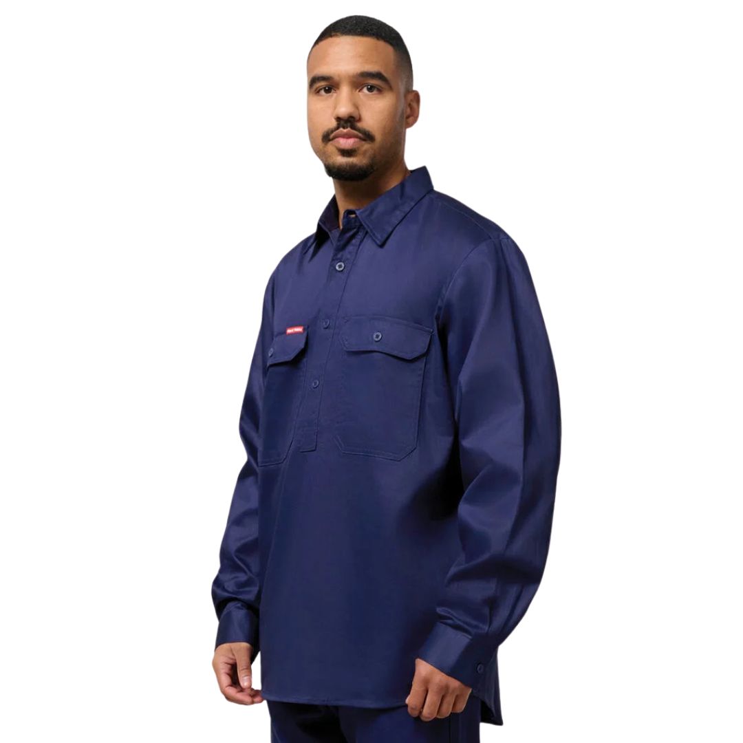 Closed Front Cotton Drill Work Shirt - Long Sleeve Workwear by Yakka Workwear | The Bloke Shop