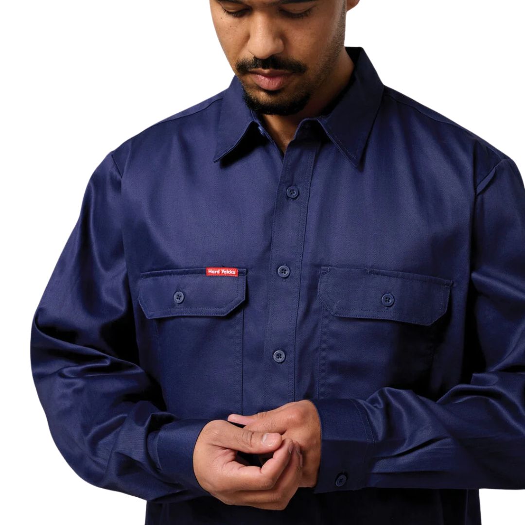 Closed Front Cotton Drill Work Shirt - Long Sleeve Workwear by Yakka Workwear | The Bloke Shop