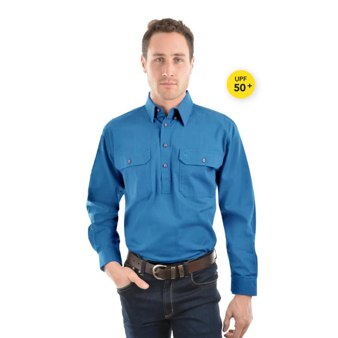 Half Plkt Light Drill Work Shirt 3XL Wedgewood Mens Shirt by Thomas Cook | The Bloke Shop