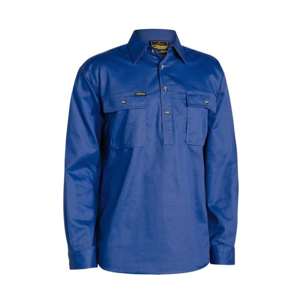 Closed Front Work Shirt - Long Sleeve 3XL Royal Blue Workwear by Bisley | The Bloke Shop