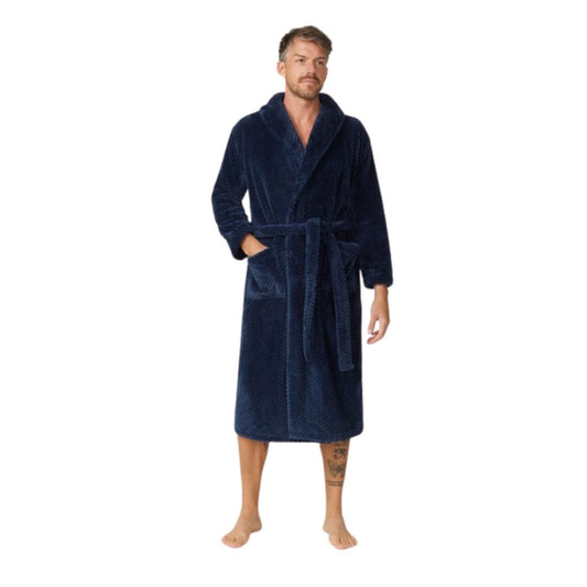 Contare Country Jacquard Dressing Gown 4/5XL Indigo Sleepwear by Contare | The Bloke Shop