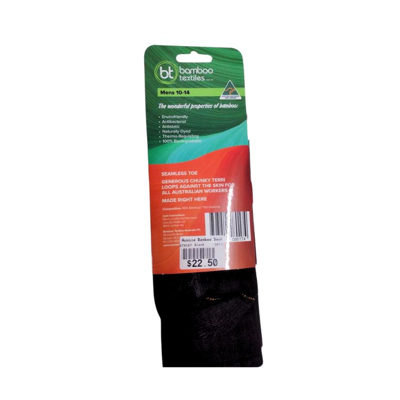 Extra Thick Bamboo Socks Australian Made Black Menswear Mature Stock Service by Bamboo Textiles | The Bloke Shop