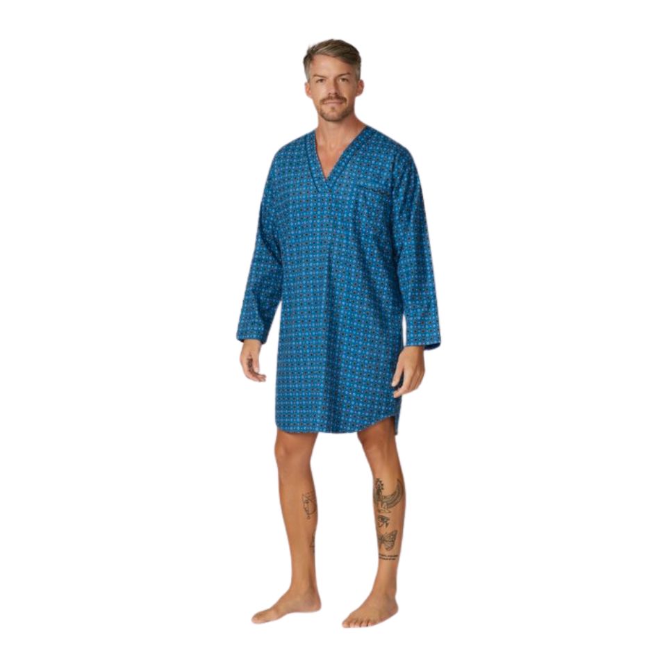 Flanellette Night Shirt Blues Assorted Mens Sleepwear by Contare | The Bloke Shop