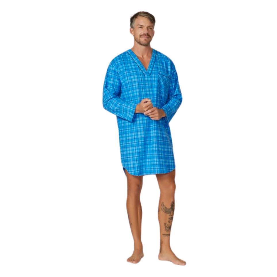 Flanellette Night Shirt Blues Assorted Mens Sleepwear by Contare | The Bloke Shop