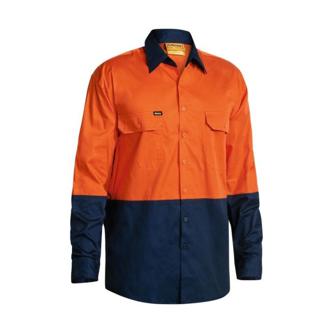 Hi-Vis Cool Lightweight Shirt - Long Sleeve 3XL Orange/Navy Workwear by Bisley | The Bloke Shop