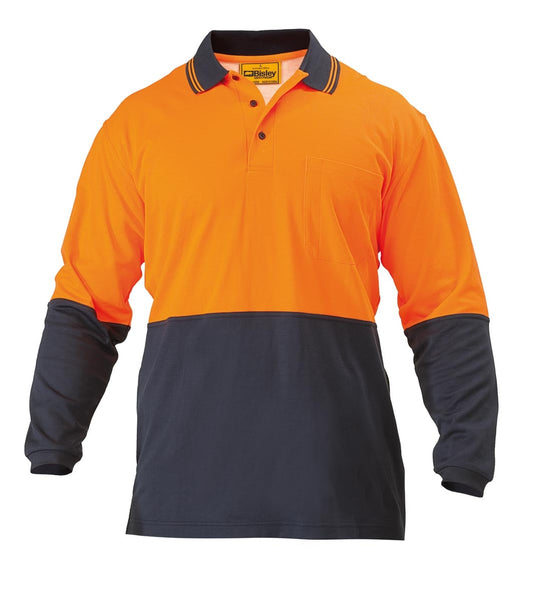 Bisley Polo Shirt - 2 Tone Hi-Vis - Long Sleeve S Orange/Navy Workwear by Bisley | The Bloke Shop