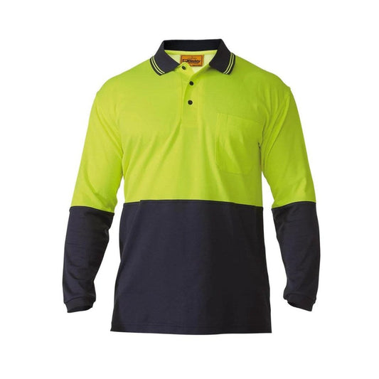 Hi-Vis Polo Shirt - Long Sleeve S Yellow/Navy Workwear by Bisley | The Bloke Shop