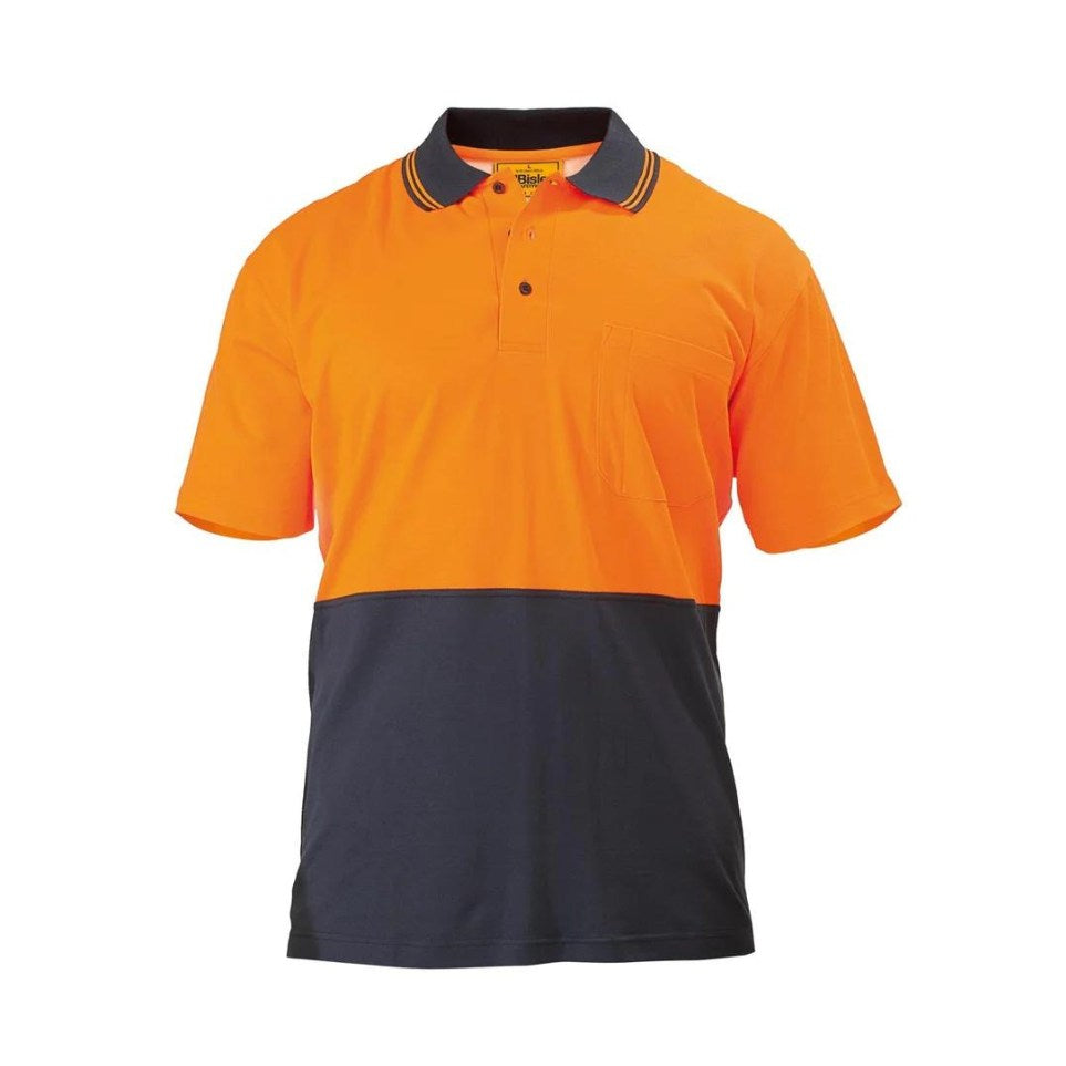 Hi-Vis Polo Shirt - Short Sleeve S Orange/Navy Workwear by Bisley | The Bloke Shop