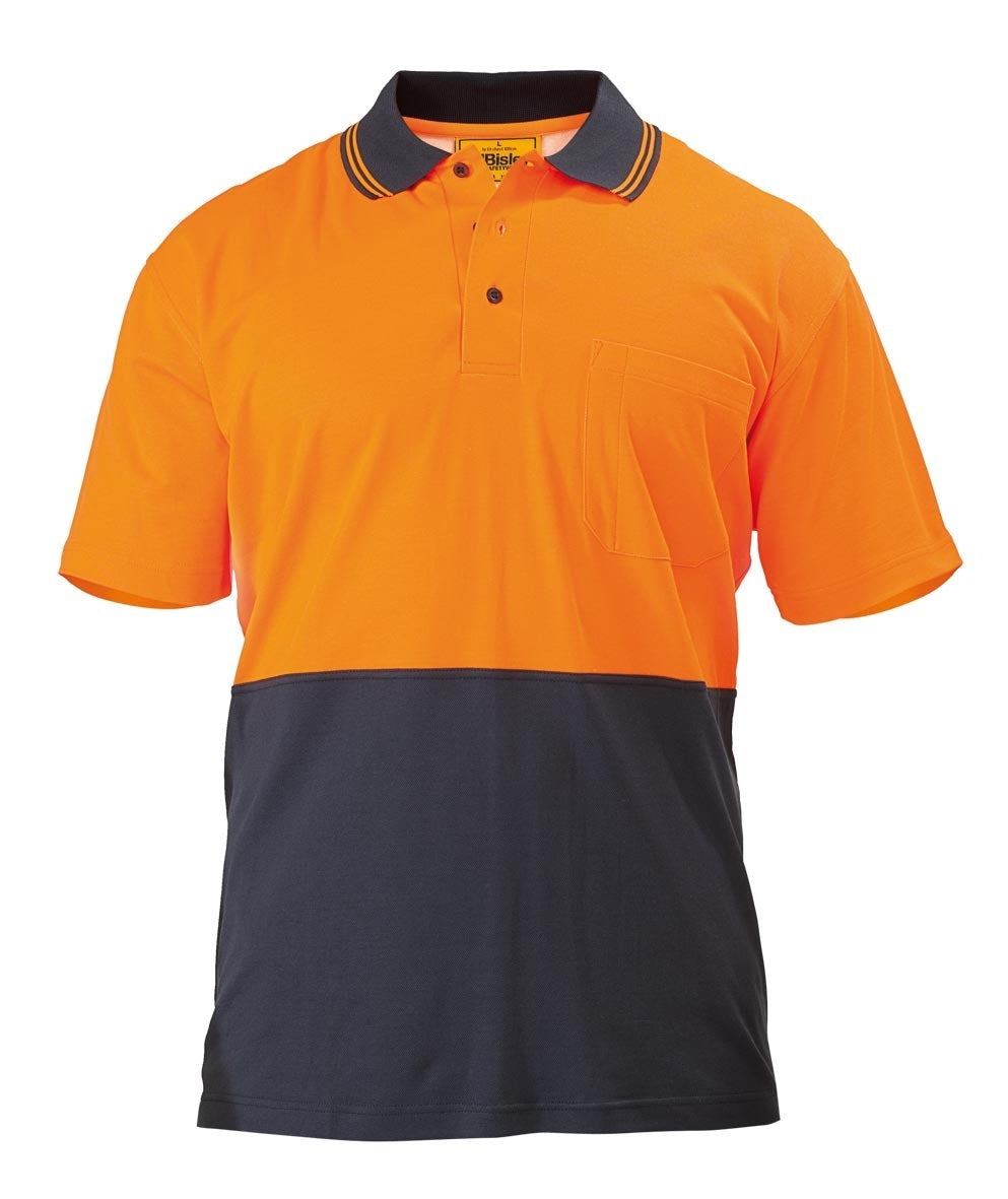 Bisley Polo Shirt - 2 Tone Hi-Vis - Short Sleeve S Orange/Navy Workwear by Bisley | The Bloke Shop