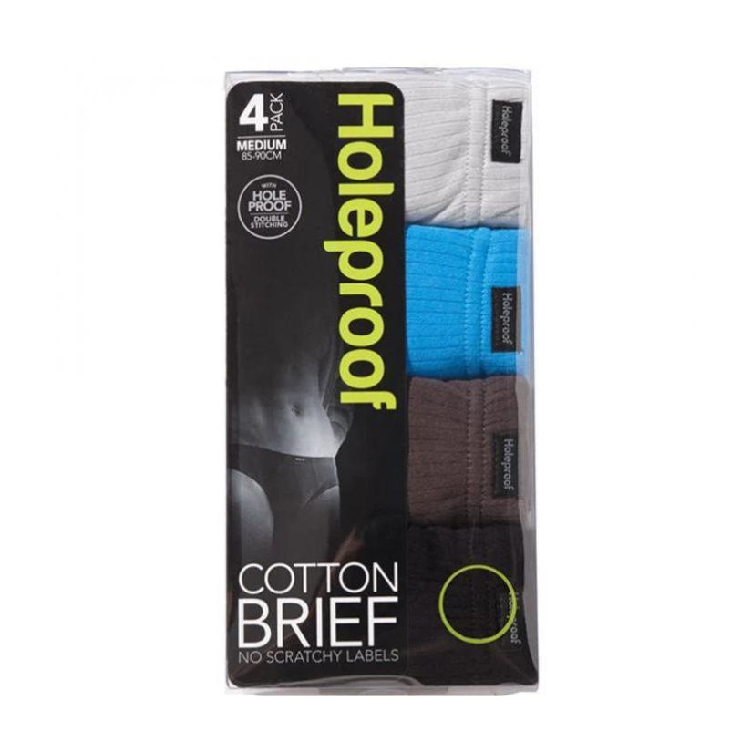 Holeproof 4 Pack Cotton Briefs - Classic Shape M Multi Mens Underwear by Holeproof | The Bloke Shop