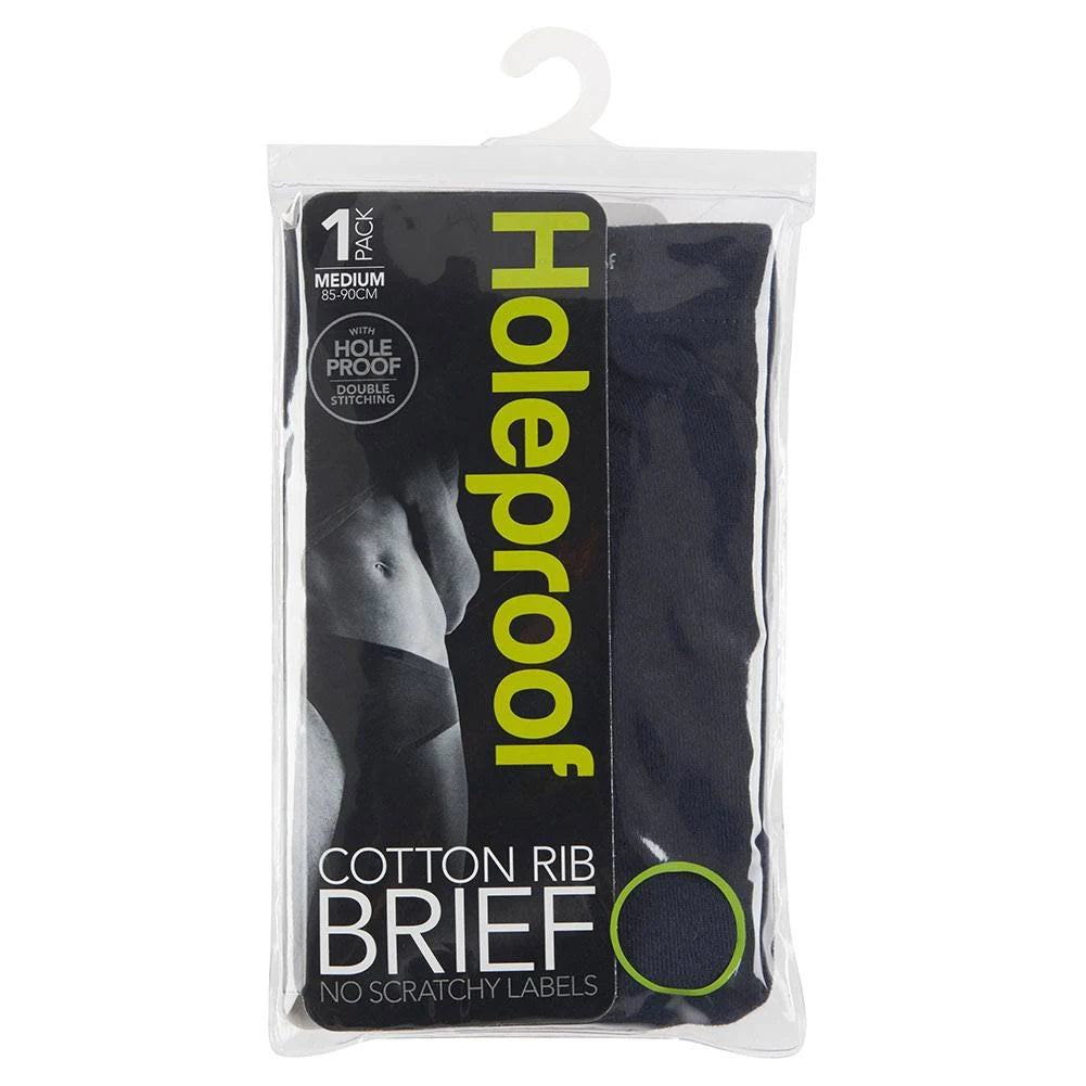 Holeproof Cotton Rib Brief L Black Mens Underwear by Holeproof | The Bloke Shop