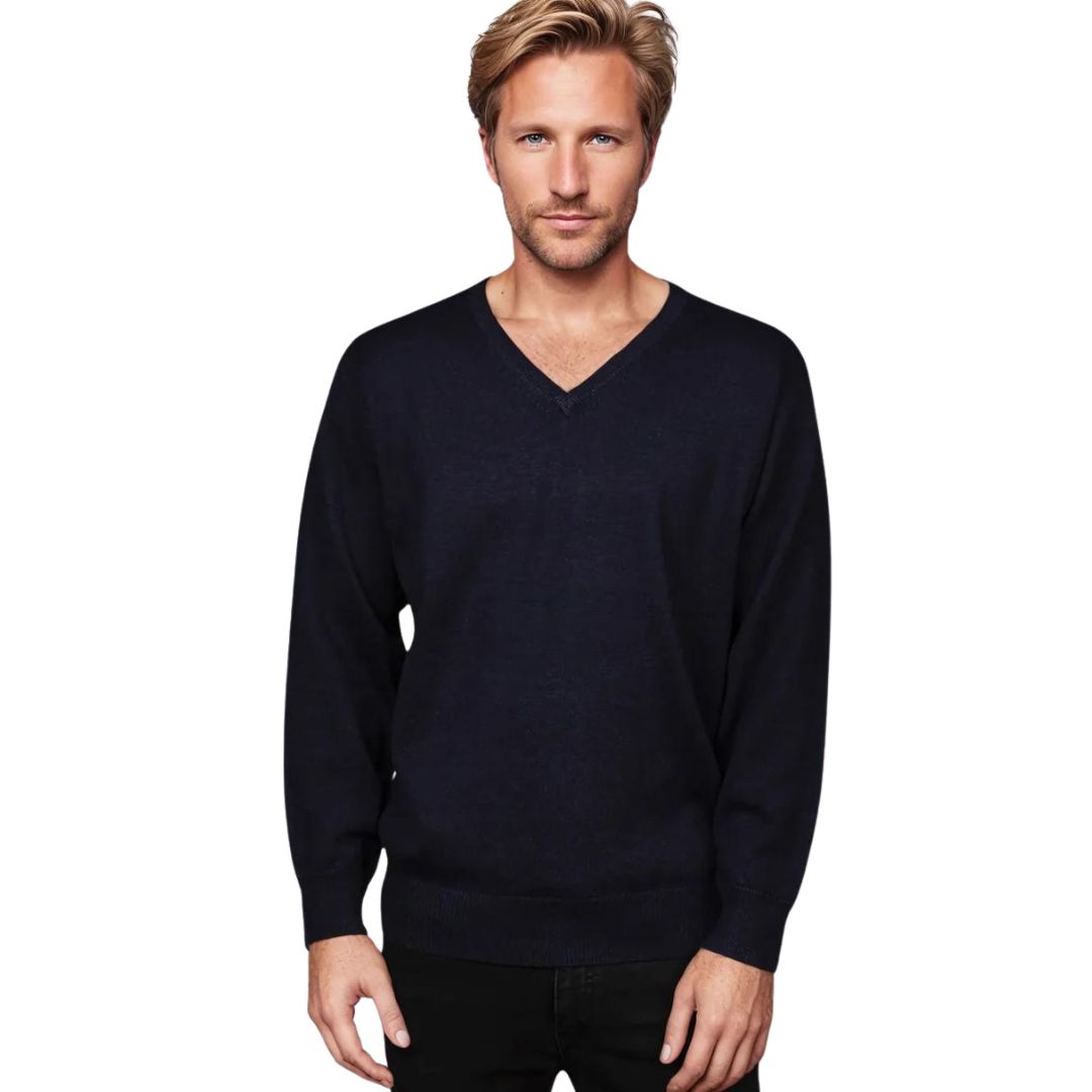 Knit V Neck Superwash Wool L Navy Mens Winter Knits by Ansett Knitwear | The Bloke Shop