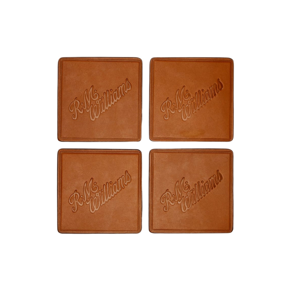 Leather Coaster Script Logo 4-Pack