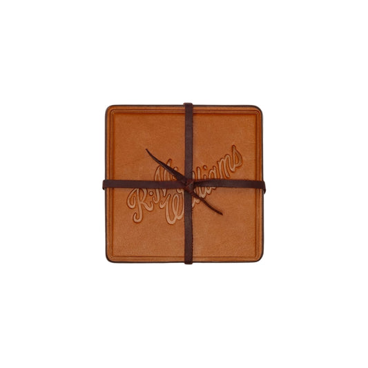 Leather Coaster Script Logo 4-Pack