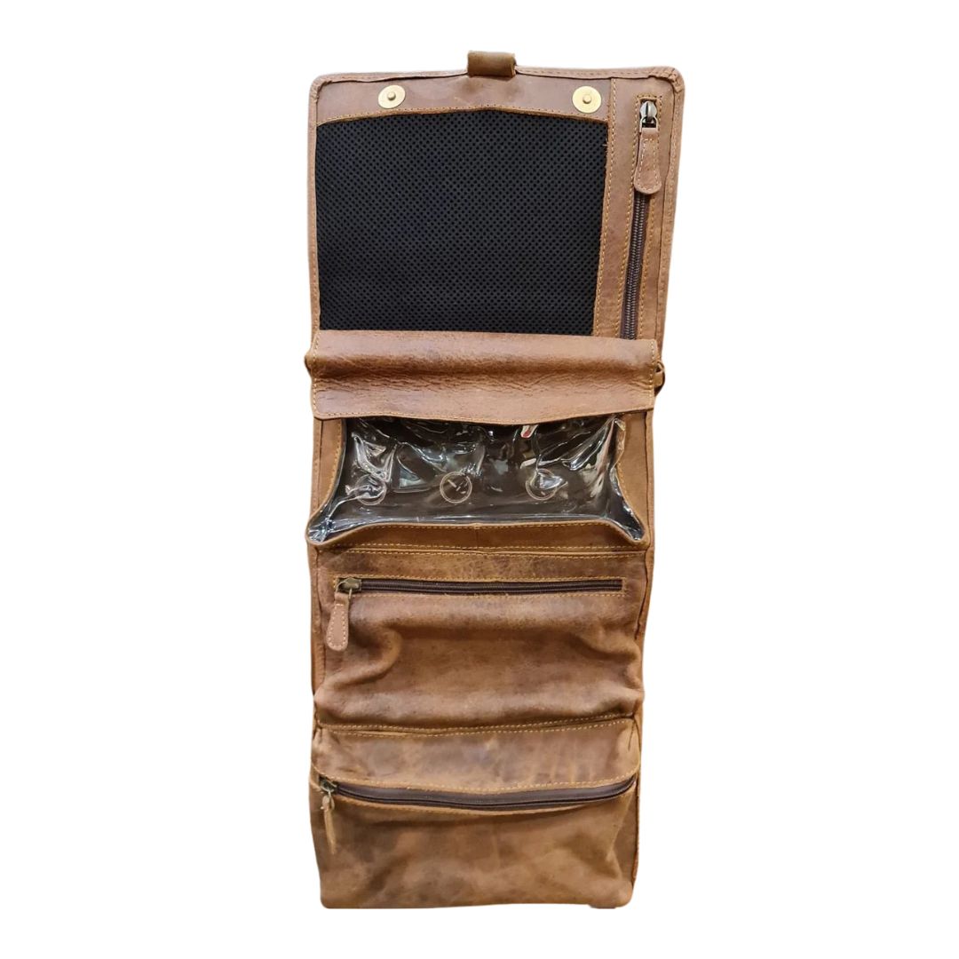 Leather Toiletry Bag - Rockliff OS Crazy Horse Tan Bag by Indepal | The Bloke Shop