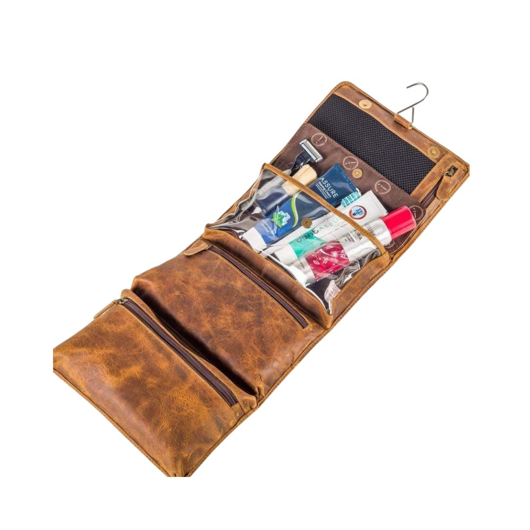 Leather Toiletry Bag - Rockliff OS Dusty Antique Bag by Indepal | The Bloke Shop